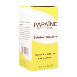 PAPAINE TROUETTE - PERRET SOLUTION BUVABLE Solution buvable, complément alimentaire d'enzymes protéolytiques naturelles, fl 200 ml