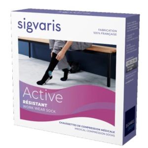 SIGVARIS 2 ACTIVE RESISTANT Chaussette médicale de compression classe 2, renforcée, pour femme, noir, long, Xsmall (ref. 307244), paire