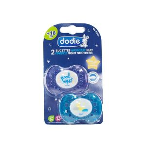 Dodie Sucette Duo Nuit A2 - Teterelle Anatomique En Silicone - Bouton Avec Dessin Animal Boite +18 Mois 2