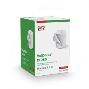 VELPEAU PRESS Bande de compression cohésive, allongement long, force 1, 20 cN/cm à 45 cN/cm, blanc, 3,5 m X 10 cm (ref. 190450), unité