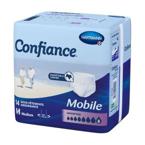 CONFIANCE MOBILE ABSORPTION 8 Slip absorbant jetable pour incontinence urinaire, adulte, médium (ref. 915722), sac 14