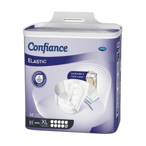 CONFIANCE ELASTIC 10 G Change-complet hypoallergénique, avec ailes élastiques, incontinence forte, extralarge (ref. 165018), sachet 14