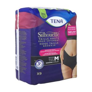 TENA SILHOUETTE PLUS Sous vêtement absorbant jetable pour incontinence urinaire, taille haute, femme, medium, taille 38 - 46, sachet 9
