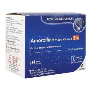 Amorolfine Viatris Conseil 5 % Vernis A Ongles Medicamenteux 1 Flacon(S) En Verre Avec Necessaire(S) De 2,5 Ml