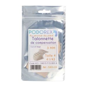 PODOREX TALONNETTE DE COMPENSATION Talonnette de compensation en liège caoutchouc résistant, 3 mm, taille 4, pointure 41 - 43, unité