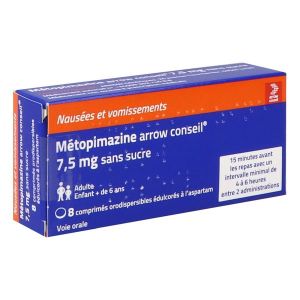 METOPIMAZINE ARROW CONSEIL 7,5 mg SANS SUCRE comprime orodispersible edulcore a laspartam B/8