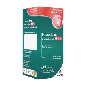 Hexetidine Viatris Conseil 0,1 % Solution Pour Bain De Bouche B/200