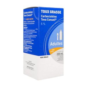 Carbocisteine Teva Conseil 5 % Adultes Sans Sucre Solution Buvable Edulcoree A La Saccharine Sodique B/200