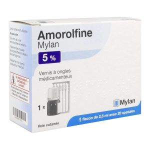 AMOROLFINE VIATRIS Vernis à ongles médicamenteux 5 %, flacon 2,5 ml avec 20 spatules