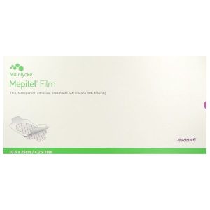 MEPITEL FILM Pansement film adhésif siliconé semi-perméable, transparent, stérile, 10,5 cm x 25 cm (ref. 296750), bt 10