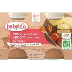 Babybio Petits Pots Pomme/Abricot/Céréales Bio - dès 4 mois- 2x130g