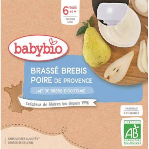 Babybio Gourde au lait de brebis d'Occitanie Poire de Provence BIO - 6 mois - 4 x 85 g
