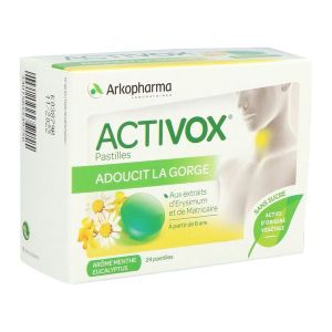 ACTIVOX PASTILLE SANS SUCRE Pastille à sucer, complément alimentaire avec édulcorant, menthe - eucalyptus, bt 24
