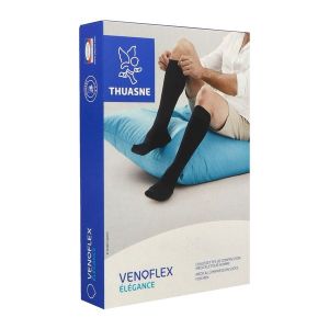 VENOFLEX 2 ELEGANCE PLUS Chaussette médicale de compression classe 2, côtelée, pour homme, mollet fort, noir, normal taille 4, paire
