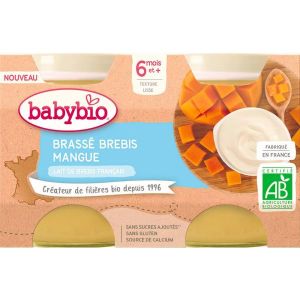 Babybio Brassé au lait de brebis Mangue BIO - pots 2 x 130 g