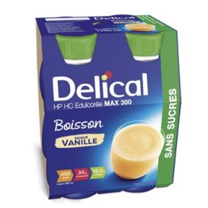 DELICAL BOISSON HP HC EDULCOREE MAX 300 Denrée alimentaire destinée à des fins médicales spéciales, saveur vanille, 300 ml x 4