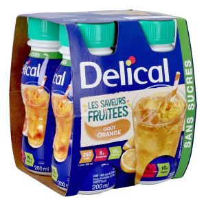 DELICAL LES SAVEURS FRUITEES BOISSON SANS SUCRES Denrée alimentaire destinée à des fins médicales spéciales, goût orange, 200 ml x 4