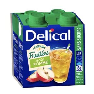 DELICAL LES SAVEURS FRUITEES BOISSON SANS SUCRES Denrée alimentaire destinée à des fins médicales spéciales, goût pomme, 200 ml x 4