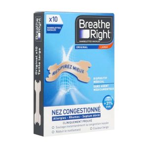 Breathe Right Bandelettes nasales Original, taille large - 1 boîte de 10 bandelettes