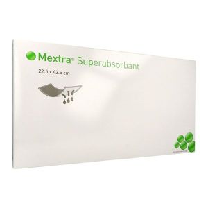MEXTRA SUPERABSORBANT Pansement hydrocellulaire superabsorbant, multicouche, non adhésif, stérile, 22,5 cm x 42,5 cm (ref. 610780), bt 10