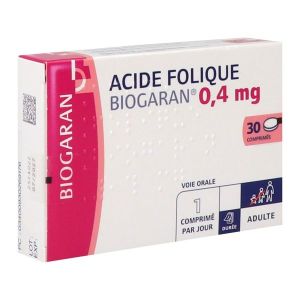 ACIDE FOLIQUE BIOGARAN Comprimé 0,4 mg, boîte 30