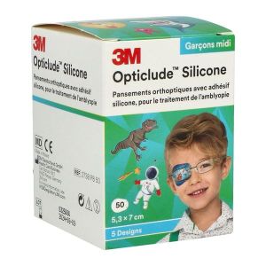 OPTICLUDE SILICONE 3M DESIGN BOY MIDI Pansement orthoptique occlusif, moyen modèle, décor garçon, bt 50