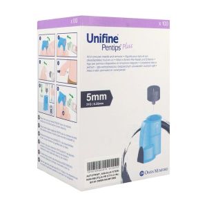 UNIFINE PENTIPS PLUS Aiguille pour stylo injecteur d'insuline avec désadaptateur, G31, 0,25 mm x 5 mm, gris (ref. AN3650), bt 100