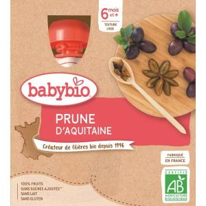 Babybio Gourde Prune d'Aquitaine BIO- 6 mois - 4 x 90 g