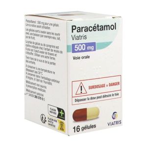 PARACETAMOL VIATRIS Gélule 500 mg, boîte 1 flacon 16