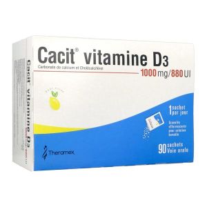 CACIT VITAMINE D3 Granulés effervescents pour solution buvable 1000 mg/880 UI, boîte 90 sachets