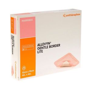 ALLEVYN GENTLE BORDER LITE Pansement hydrocellulaire à bords adhésifs, stérile, très absorbant, 10 cm x 10 cm (ref. 66800835), bt 10