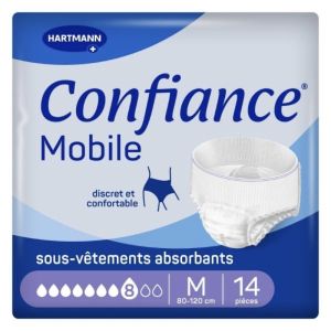 CONFIANCE MOBILE ABSORPTION 8 Slip absorbant jetable pour incontinence urinaire, adulte, médium (ref. 915722), sac 14