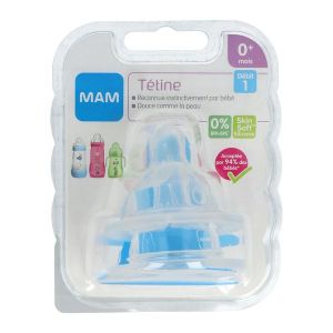 MAM TETINE Tétine plate en silicone, débit 1, bt 2