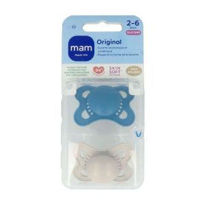 MAM ORIGINAL SUCETTE TENDANCE 2 - 6 MOIS Sucette anatomique, téterelle silicone, 1er âge, N° 66, bt 2