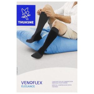 VENOFLEX 2 ELEGANCE MOINS Chaussette médicale de compression classe 2, côtelée, pour homme, mollet fin, noir, normal taille 4, paire
