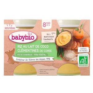 Babybio Petits pots, riz au lait de Coco et Clémentines Corse - dès 8 mois - 2 x 130 g