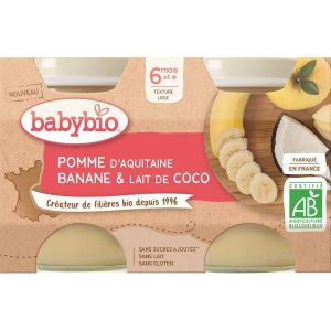 Babybio Petits pots Pomme d'Aquitaine Bane Coco BIO - dès 6 mois - 2 x 130 g
