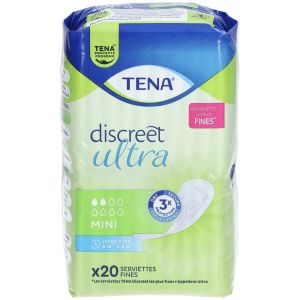 TENA LADY DISCREET MINI Protection anatomique fine pour incontinence urinaire légère, pour femme, sac 20