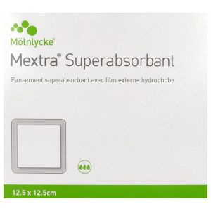 MEXTRA SUPERABSORBANT Pansement hydrocellulaire superabsorbant, multicouche, non adhésif, stérile, 12,5 cm x 12,5 cm (ref. 610180-01), bt 10