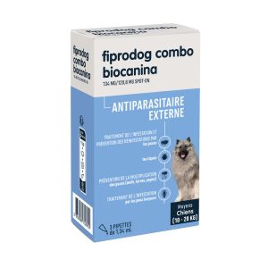 FIPRODOG COMBO BIOCANINA 134MG/120,6MG SPOT-ON POUR MOYENS CHIENS PIPETTE 1,34 ML 3