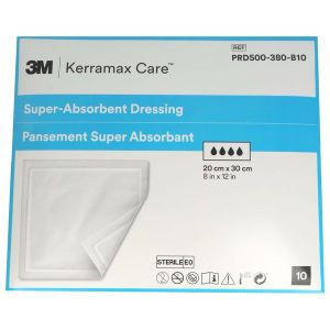 KERRAMAX CARE Pansement hydrocellulaire superabsorbant, non adhésif, stérile, 20 cm x 30 cm (ref. PRD500-380- B10), bt 10