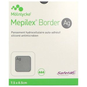 MEPILEX BORDER AG Pansement hydrocellulaire siliconé, au sulfate d'argent, autoadhérent, 7,5 cm x 8,5 cm (ref. 395221), bt 16