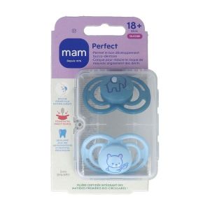 MAM PERFECT SUCETTE ANIMAUX + 18 MOIS Sucette anatomique, téterelle silicone, décorée, N° 57, bt 2