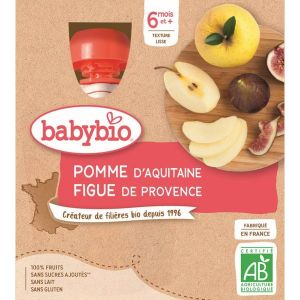 Babybio Gourde Pomme Figue de Provence BIO - 6 mois - 4 x90 g