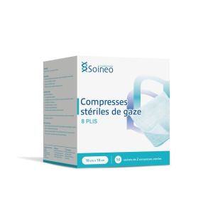 Soineo Compresses stériles Gaze 8 plis 10 x 10 cm - 50 compresses