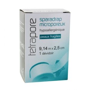 TETRAPORE Sparadrap microporeux hypoallergénique, non LPPR, 9,14 m x 2,5 cm, unité