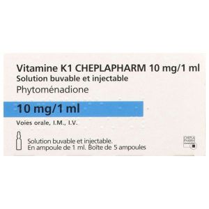 VITAMINE K1 CHEPLAPHARM Solution buvable et injectable 10 mg/ml, boîte 5 ampoules 1 ml
