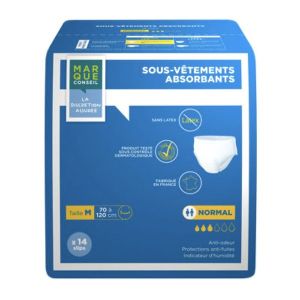 MARQUE CONSEIL SOUS - VETEMENT ABSORBANT NORMAL Slip absorbant jetable pour incontinence urinaire, adulte, large, sac 14