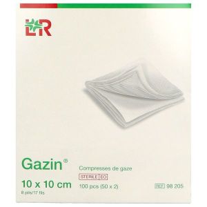 GAZIN Compresse de gaze hydrophile, stérile, pliage carré, 10 cm x 10 cm, 50 sachets (ref. L9215), bt 100