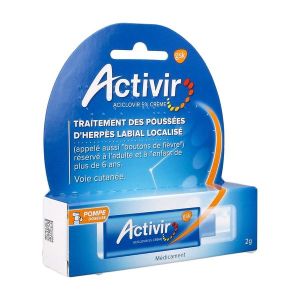 ACTIVIR 5 POUR CENT CREME 1 tube(s) polypropylène de 2 g avec pompe doseuse polyéthylène acier